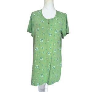 Intimate Essentials Green Dotted Short Sleeve Pullover Ribbed Top Womens Size 1X